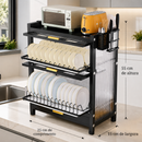 Escorredor de Pratos Inteligente de 3 Níveis em, Aço Inox + BRINDE Kit Utensílios de Cozinha